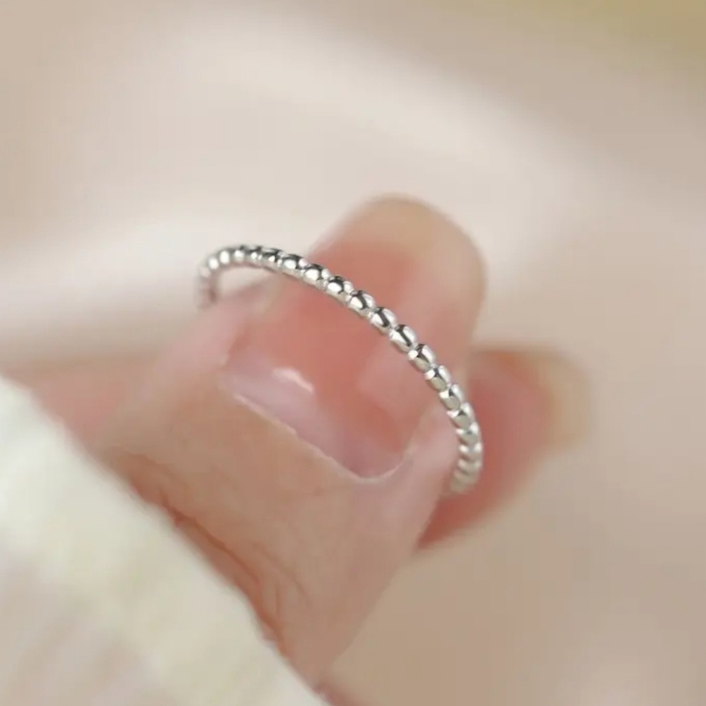 Beaded Dainty 14k White Gold Plated Stacking Ring - Picture 2 of 5